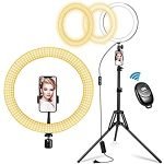 Selfie Ring Light with Tripod Stand & Cell Phone Holder for Live Stream/Makeup, Dimmable LED Camera Ringlight for Photography/YouTube Video, Compatible for iPhone and Android, 3 Lighting Modes