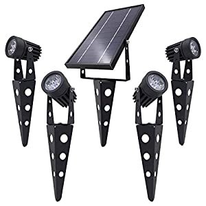 4-Spotlight Mini 50X Solar-Powered LED Spotlight (Warm White LED), Black Finish, Outdoor Garden Yard Landscape Downlight