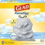 Glad ForceFlex Tall Kitchen Drawstring Trash Bags  13 Gallon Trash Bag, Fresh Clean scent with Febreze Freshness  80 Count (Package May Vary)