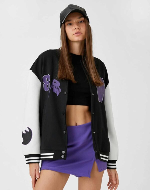 Oversize Bomber College Jacket Printed Fleece Inside - Image 2