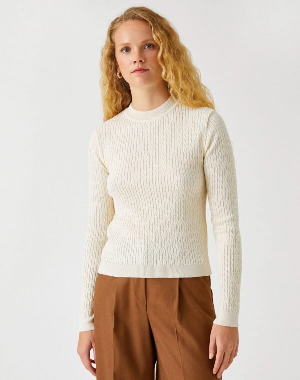 Knitted Detailed Sweater Cream - Image 2